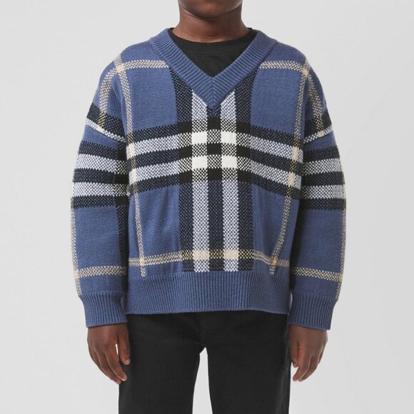 NEW Authentic Burberry Kid’s Blue Check Intarsia Wool Cashmere Sweater - Picture 8 of 8